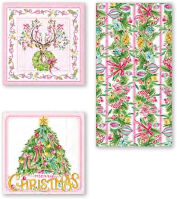 IHR Ideal Home Range Cocktail Napkins Disposable 3-Ply Paper Party Napkin Pack, 5" x 5", Vintage Ornament Deer, 20-Count