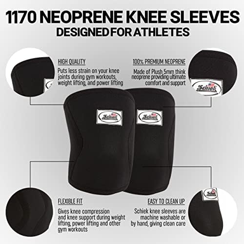 Schiek Sports Model 1170 Knee Sleeves - 5mm Neoprene Knee Compression Sleeves for Weight Lifting