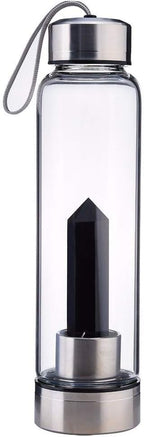 PAHION Crystal Water Bottle With Gemstone Center Decorated Natural Quartz Crystal Gem Healing Elixir Point Reiki Obelisk Wand For Making Elixir Energy Gemwater Infused Water