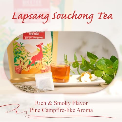 WT WEETEE Lapsang Souchong Tea Bags, 100 Count Smoky Black Tea, Natural Caffeine & Antioxidant, Classic Specialty Chinese Tea, Resealable Kraft Bag | Brew Hot or Iced