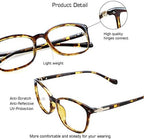 VisionGlobal Blue Light Blocking Glasses for Women/Men, Anti Eyestrain, Computer Reading, TV Glasses, Stylish Square Frame, Anti Glare(Tortoise,No Magnification)