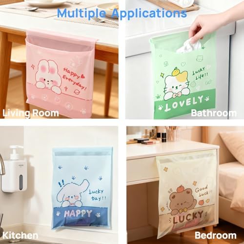 60PCS Space-Saving Hanging Car Trash Bags, Easy Stick-On Disposable Leakproof Garbage Bag & Vomit Bags for Auto, Camping, Travel, Office and Home Use