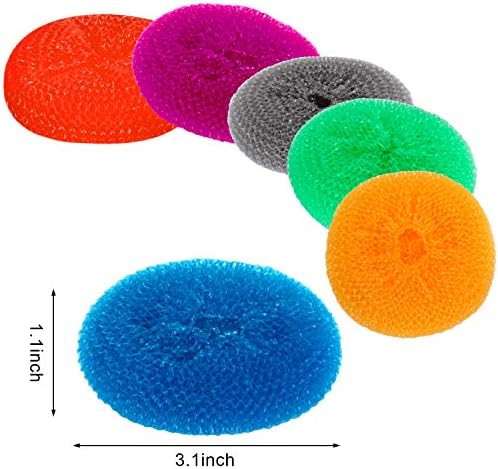 Blulu Plastic Dish Scrubbers for Dishes Pot Round Nylon Pad, Mesh Scouring Non Scratch Pads(Rainbow Colors,15 Pieces)