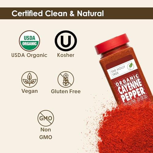 Organic Cayenne Pepper Powder 16.60 oz - Ground Red Chili for Cooking, Spices & Seasoning - Cayenne Pepper Organic, Gluten Free, USDA Ceritified, Kosher - The Holly Tree