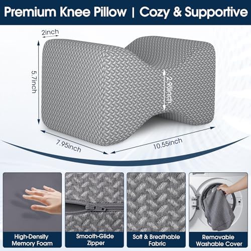 BlissTrends Memory Foam Knee Pillow, Knee Pillow for Side Sleepers, Leg Pillows for Sleeping Blood Circulation, Elevation Pillow for Spine Aligning, Sciatica, Back, Hip, Knee, Ankle Pain, Grey