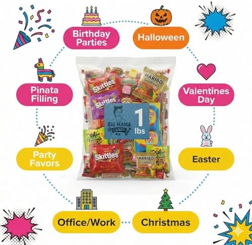 Mix Candy Variety Pack 1 lbs - Bulk Candy Individually Wrapped - Assorted Candies for Easter, Goodie Bags & Pinata Stuffers - Gummy & Sour Candies Bulk - Big Bag for Kids