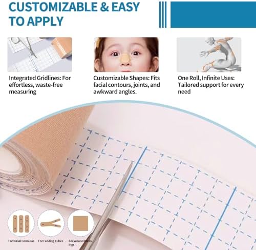 Nasal Cannula Tape - Medical Retention Tape, Waterproof Self-Adhesive Bandage Wrap, Gentle Adhesive Dressing for Sensitive Skin, Securement Device for Oxygen Tubes, Catheters, Feeding Tubes (1 in)