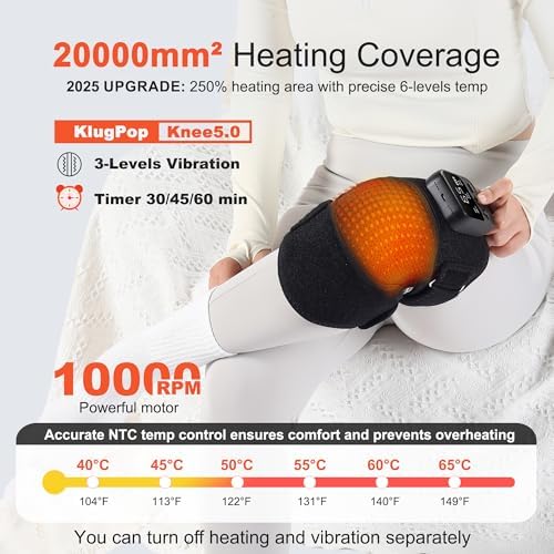 Knee Massager with Heat for Pain Relief V5.0[2026 Upgraded] - Electric Cordless Heated Knee Brace with 6 Heat Levels and 3 Vibration Massage Mode, Gifts for Men Women (Black, 2-Pack)