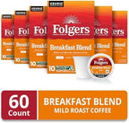 Folgers Breakfast Blend Coffee, Mild Roast, Keurig K-Cup Pods, 10 Count (Pack of 6)