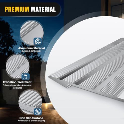 Nilight Door Threshold Ramp, 2" Rise Portable Aluminum Wheelchair Door Entry Ramps for Doorways Stairs Home Steps