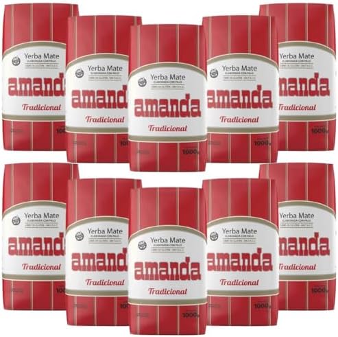 10-Pack Amanda Yerba Mate Traditional with Stems From Argentina, 1 kg / 2.2 lbs each bag