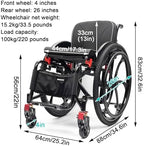 Folding All-Terrain Ultra Lightweight Sports Wheelchair,Aluminum Alloy Wheelchair,Sports Folding Transport Wheelchair,Self-propelled Manual Wheelchairs,Quick Release Rear Wheels(Seat width 44cm/17.3in
