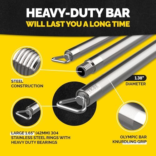 Tribe Lifting Resistance Band Bar - Heavy Duty Steel Bar for Resistance Bands - Resistance Bands Bar 3-Section Adjustable 39 to 27 Inch - Ball Bearing Swivel - Portable Home Gym Workout