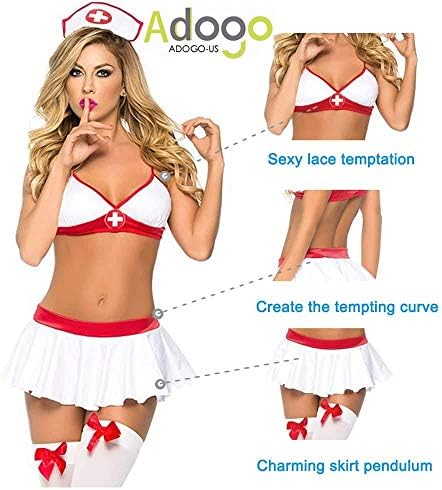ADOGO Sexy Costume Women Schoolgirl Lingerie Roleplay Lingerie Set Sexy Student Costumes for Valentine's Day(Nurse Costume)