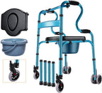 Walker for Seniors，Folding Adult Standard Walkers with 4 Wheels and Seat Lightweight Portable Walking Frame Height Adjustable Mobility Aid for Handicap Disabled Rehabilitation Training Medical Equipm