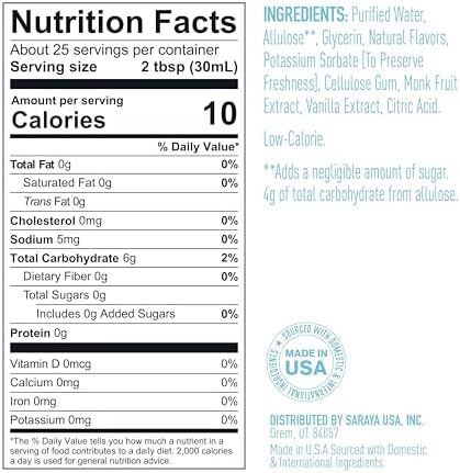 Lakanto Simple Flavoring Syrup - Monk Fruit Sweetener with Allulose, Perfect for Coffee, Tea, Cocktails, Snow Cones, Sodas, Other Drinks, Keto, Vegan (Vanilla - 25.4 fl oz)
