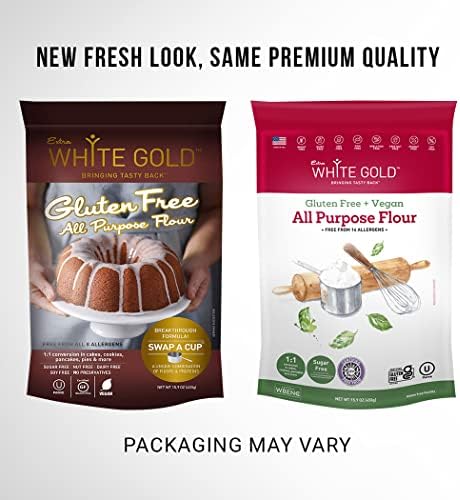 Extra White Gold All Purpose Flour – Gluten Free Flour Blend For Baking & Cooking – [Kosher] [Gluten Free] [Vegan] [Soy Free] [Nut Free] [Dairy Free] – 15.9 Ounces (4 pack)