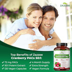 Zazzee Cranberry PACs 72 mg per Capsule, 50:1 Extract, 120 Vegan Capsules, 2X Strength, 4 Month Supply, Fast-Acting, Effective Urinary Tract & Bladder Support, 100% Soluble PACs, Made in the USA