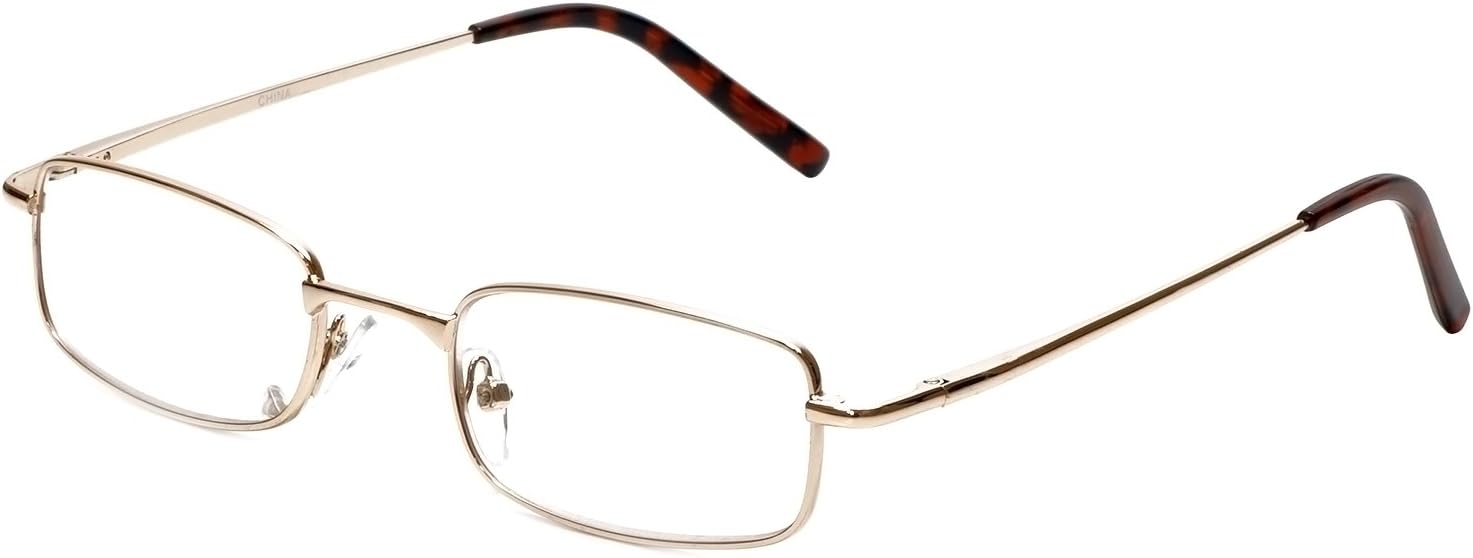 Calabria 753-XL Extra Large Metal Reading Glasses with Clear Lenses – Gold | Lightweight Frame with Long Temples | Spring Hinges Eyeglasses | Magnification Strength +1.75