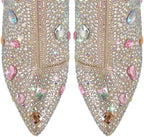 richealnini Rhinestones Ankle Boots with Side Zippers Mid Top Block Heels Sparkly Zip Up Short Booties