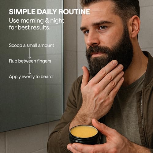 Biotin Beard Balm for Men Care – Moustache & Beard Hair Growth, Shaper, Straightener, Filler & Softener Wax Butter Treatment, – For Growth, Grooming, Shaping – 2 Oz
