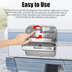 RV Sink, Square Single Bowl Sink Stainless Steel Folding Sink with Curved Faucet Multifunctional Hand Wash Basin for Bars, Food Trucks, Campers, Motorhomes, Boats, Vans