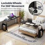 Overbed Table with Wheels, Tilting Overbed Desk Adjustable Height & Length, Queen Over Bed Table with Storage Cabinet, Rolling Laptop Desk for Bedroom, Living Room, Hospital (Black, 47.24in)
