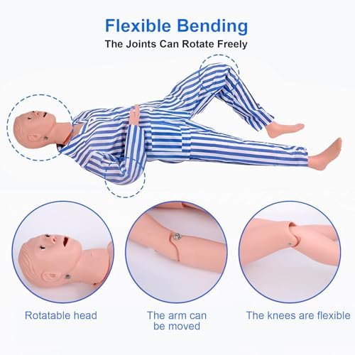 Patient Care Medical Manikin – 5.2ft Full-Body Medical Mannequin for Training Nursing Patient Care Manikin – Includes Hospital Gown, 3 Muscle Modules – Ideal for Nurse & EMT Training(Male)