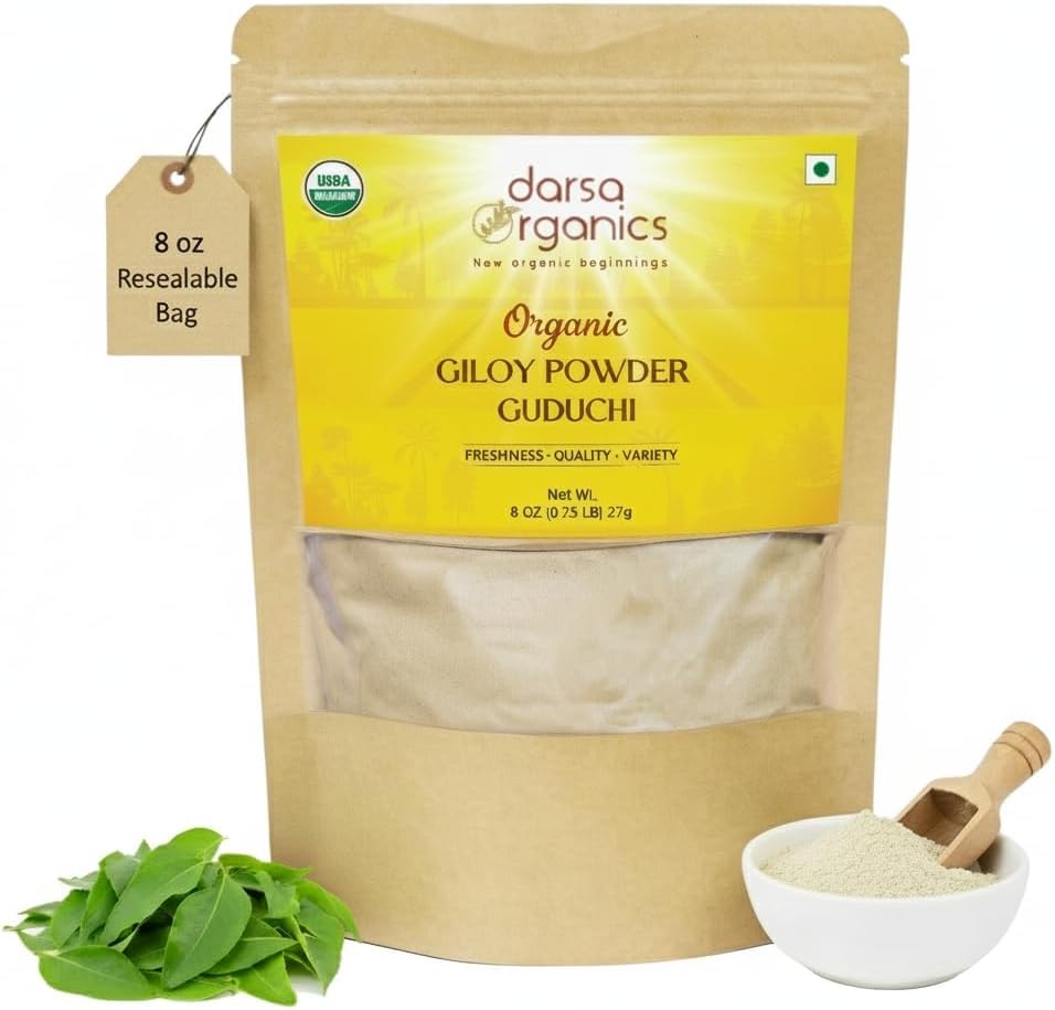 Giloy Powder (8oz) - Premium Organic Guduchi (Tinospora Cordifolia) for Immune Support - USDA Certified Giloy Stem Powder for Herbal Tea & Digestion - Non-GMO, Kosher & Vegan