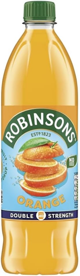 Robinsons Double Strength Orange No Added Sugar Fruit Squash 1000ml (Pack of 2)