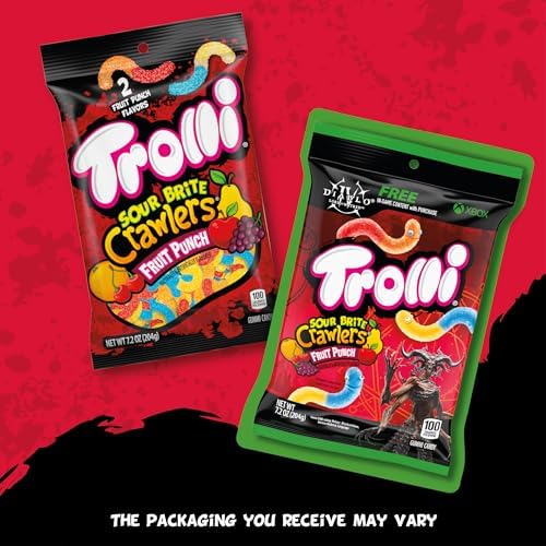 Trolli Sour Brite Crawlers Candy, Fruit Punch, Sweet and Sour, Gummy Worms, 7.2 oz