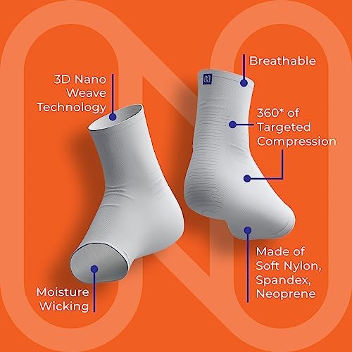 NanoSocks Compression Socks for Women & Men (1 Pair) - BEST Ankle Brace Support Sleeve for Neuropathy, Plantar Fasciitis, Diabetic Foot Nerve Pain Relief - Toeless (Medium, White)
