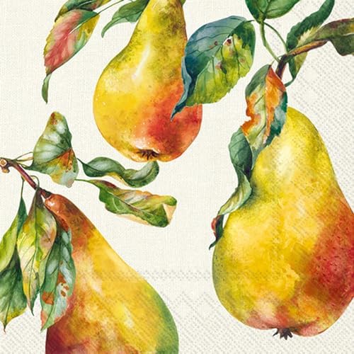 IHR Ideal Home Range Cocktail Napkins Disposable 3-Ply Paper Party Napkin Pack, 5" x 5", Home Grown Pears, 20-Count