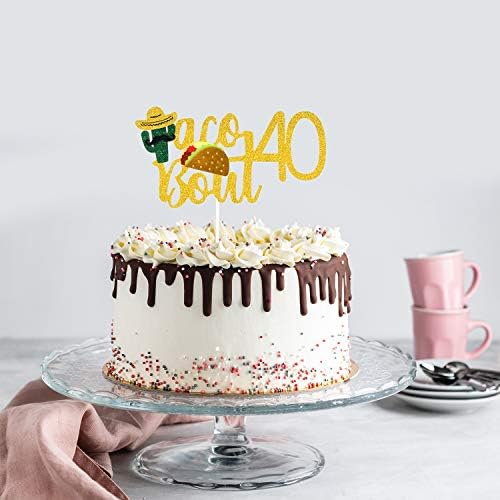 Taco Bout 40 Birthday Cake Topper - Fiesta 40th Birthday Party Glitter Taco Cactus Cake Supplies - Fabulous Forty - Mexican Summer Fiesta Party Decoration