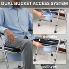 KUYRA 4-in-1 Bedside Commode Chair for Seniors, Folding Adjustable Height Portable Toilet with Arms & Backrest, Removable Bucket, Raised Toilet Seat, Disabled, Pregnant PU Soft Seat (Holds 350 lbs)