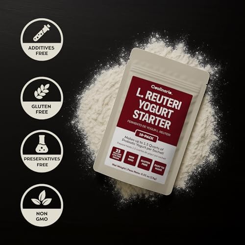 Coolinario L Reuteri Yogurt Starter (10-Pack, 1.5g Sachets) Yogurt Starter Culture with Lactobacillus Reuteri Probiotics | Creamy & Delicious | Non-GMO, No Preservatives, Gluten Free