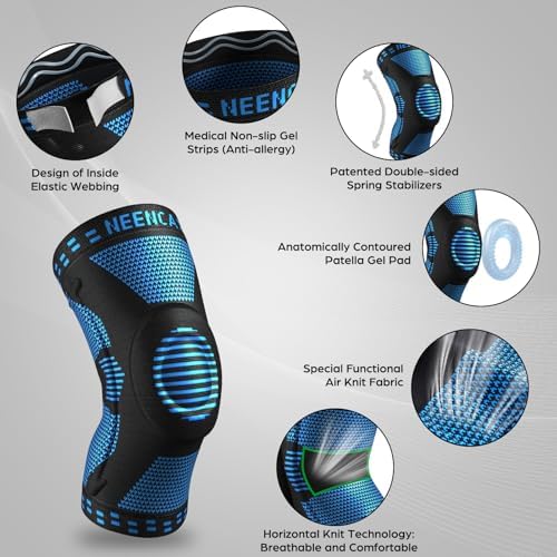 NEENCA Professional Knee Brace for Pain Relief, Medical Knee Support with Patella Pad & Side Stabilizers, Compression Knee Sleeve for Meniscus Tear, ACL, Joint Pain, Runner, Workout (Blue, Large)