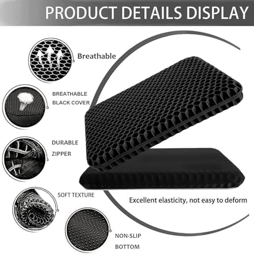Gel Seat Cushion for Long Sitting, Extra Thick Gel Cushion for Wheelchair Soft Chair Pads for Office Home Chairs Car Seats Long Trips - Back Sciatica Hip Tailbone Pain Relief Cushion (Black)