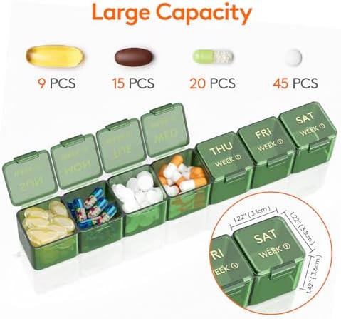 Lifewit Monthly Pill Organizer, 28 Day Pill Box, 4 Weeks One Month Vitamin Cases, Large Compartments Medicine Organizer for Fish Oils, Supplements, 28 Grids, Green
