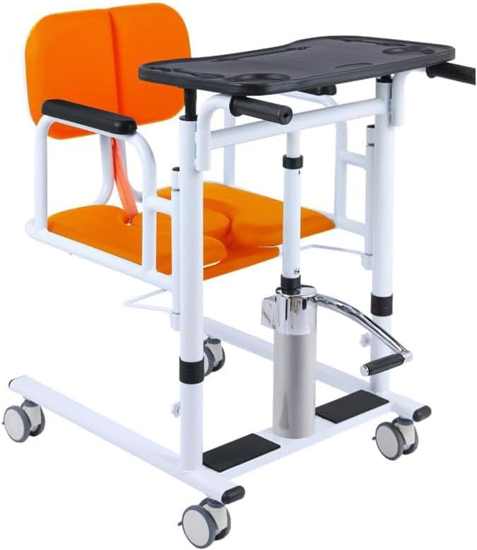 Patient Lift Transfer Chair for Home,180° Split Seat for Elderly,W/Potty,4 in 1 Height Adjustable Patient Transfer Chair for Seniors Elderly Handicapped,Bathroom Wheelchair (Yellow)