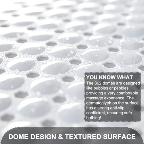 Bath Tub and Shower Mats, Non Slip 40 x 16 Inch Extra Large Bathtub Mat, Machine Washable Bathmat with Drain Holes, Suction Cups for Bathroom Floor, White