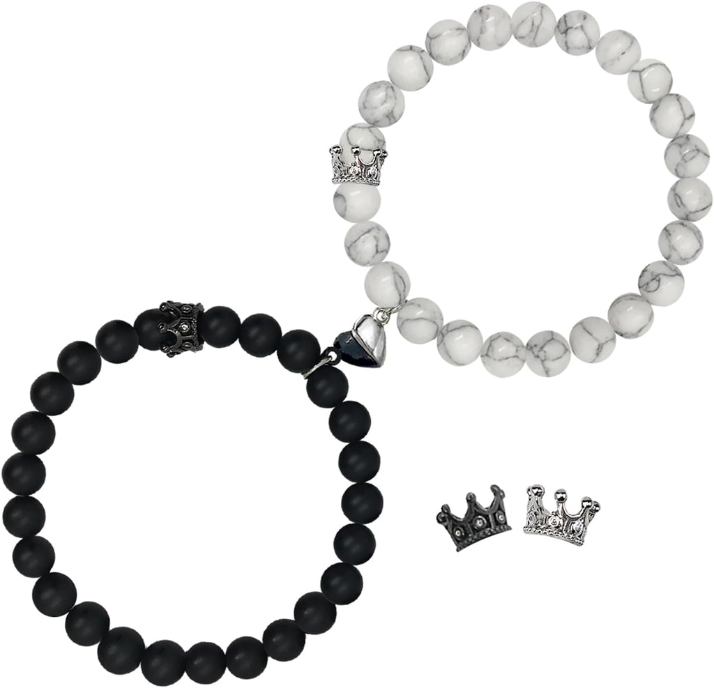 Ymeeaa Couples Bracelets King&Queen Crown His and Her Bracelets Heart Matching Bracelets Long Distance Relationship Gifts for Boyfriend and Girlfriend on Anniversary Couples Jewelry for Women Men