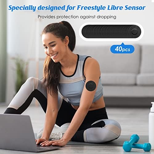 YOUSHARES 40pcs Free Style Sensor Covers for Libre 1, 2,3 – Waterproof & Sweatproof CGM Sensor Patches for 10-14 Days, Continuous Glucose Monitor Adhesive Tape (Black)