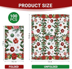100 PCS Christmas Poinsettia Disposable Paper Napkins, Xmas Ball Pine Cone Bathroom Hand Towels Decorative Dinner Guest Napkin, Winter Holiday Kitchen Dinning Table Party Decor 8 x 4 Inches