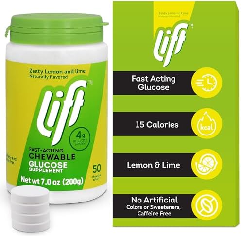 Lift Glucose | Fast-Acting Glucose Chewable Energy Tablets | Lemon & Lime | 50 ct Jar (Pack of 1)