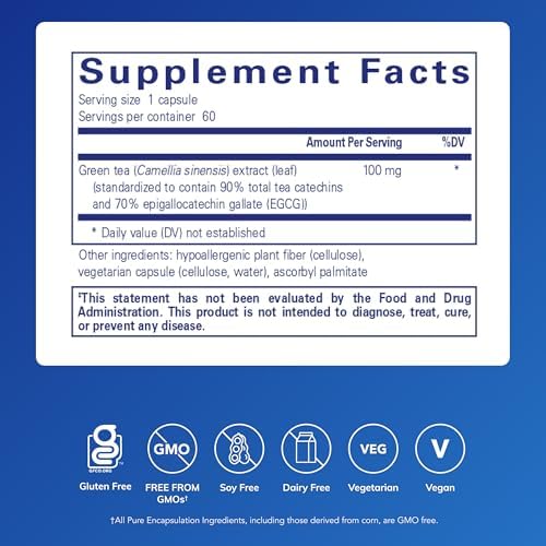 Pure Encapsulations Green Tea Extract (Decaffeinated) | Hypoallergenic Antioxidant Support for All Cells in The Body* | 60 Capsules