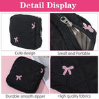 Portable Period Bags for Girls, Cute Bow Period Pouch for Pads Sanitary Napkins Small Tampons, Sanitary Napkin Storage Bag First Gifts for Girls (Black)