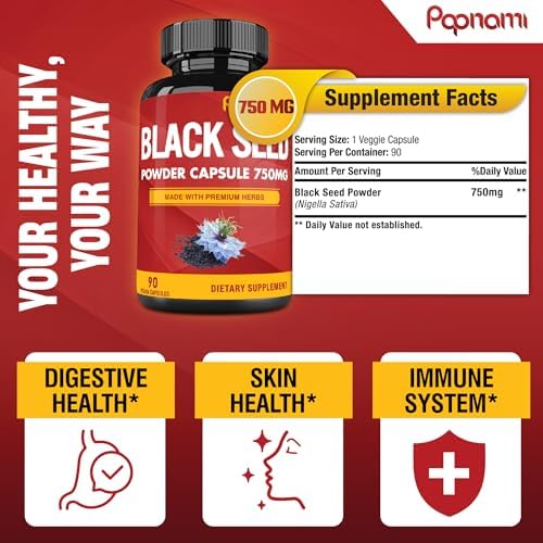 Pure Black Seed Powder Capsules 750mg - Premium Supplement for Immunity, Digestive, Skin, Hair & Body Balance - 90 Pills for 3 Month Supply