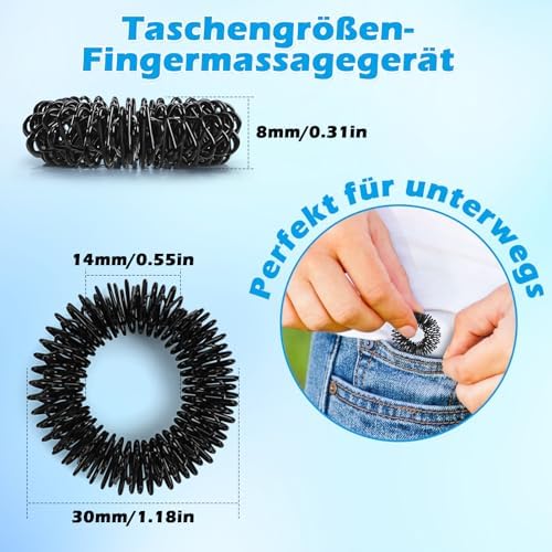 12-Piece Acupressure Ring, Finger Massage Ring Set for Stress Relief, Relaxation and Promote Blood Circulation, 30 mm, Fidget Ring (Gold/Silver/Black)