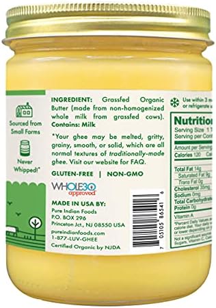 PURE INDIAN FOODS Grass Fed Ghee, 14 OZ